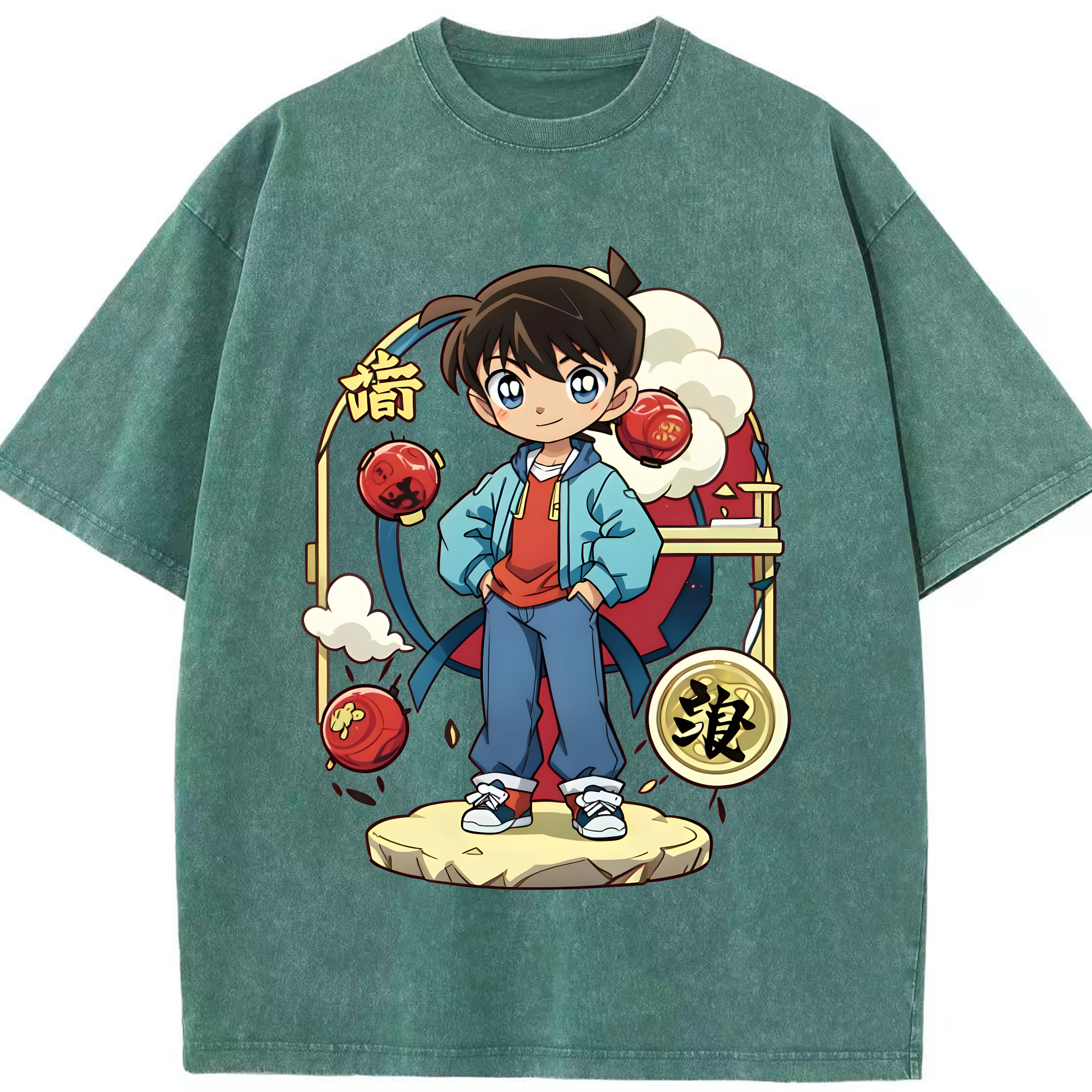 （画像用） 名探偵コナン 江戸川 コナン Detective Conan Conan Edogawa 綿100% ヴィンテージ風 半袖Tシャツ（フロントプリント）